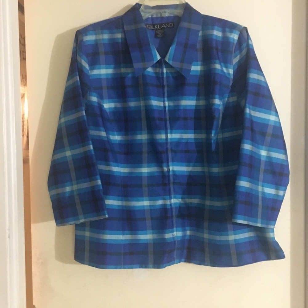 Silkland  Blue Plaid Silk Jacket Size XL